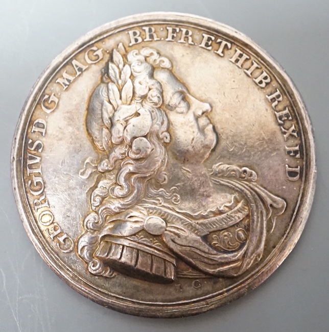 Commemorative Medals, George I, Naval Action off Cape Passaro, the Spanish fleet destroyed, silver medal, 1718, by John Croker, laureate bust of George, VF